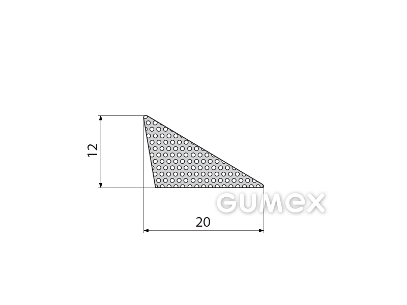 Mikroporézní profil trojúhelníkový, 12x20mm, hustota 500kg/m3, EPDM, -30°C/+80°C, černý